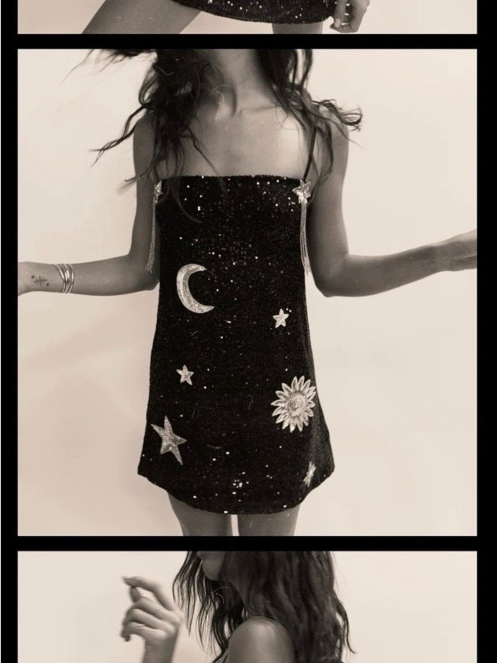 Sequin Moon & Star Mini Dress - Black
